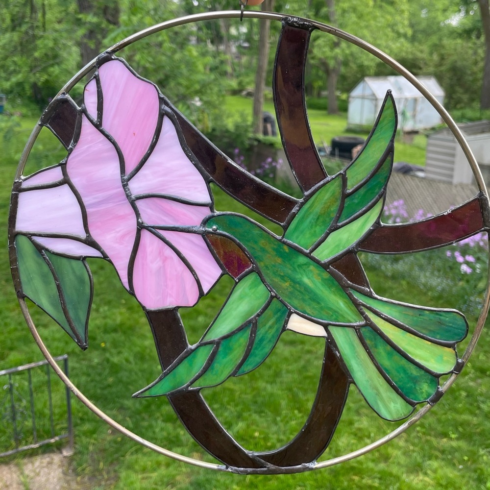 Stained Glass Hummingbird and Flower Art - Picture 6 of 6